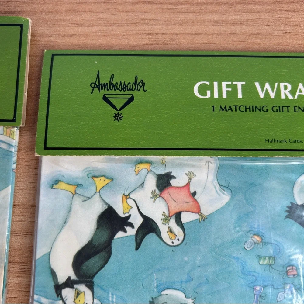Vintage Wedding Wrapping Paper Blue Penguins Wedding Cake Set of 2 Hallmark